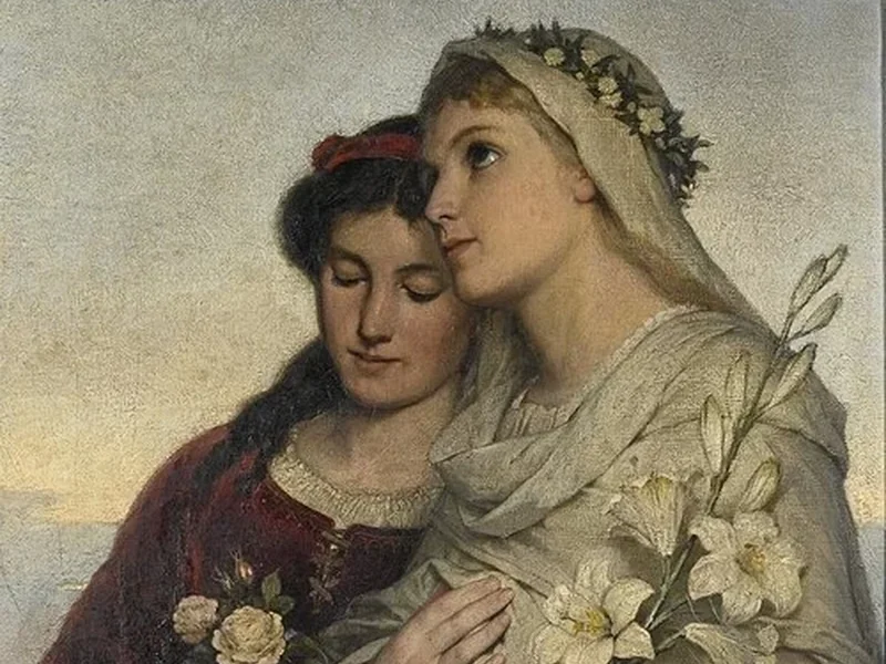 1855-Wilhelm Johann Bader - Due donne con dei fiori